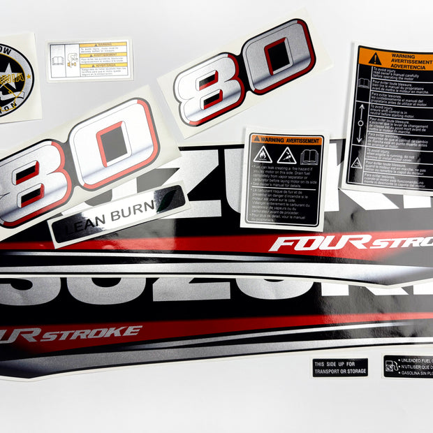 Vinyl graphic silver metalized shimmer decals set suitable for Suzuki 80 hp four stroke outboard engine. Vinyl stickers kit for suzuki 80 hp four stroke Handmade