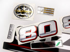 Vinyl graphic silver metalized shimmer decals set suitable for Suzuki 80 hp four stroke outboard engine. Vinyl stickers kit for suzuki 80 hp four stroke Handmade