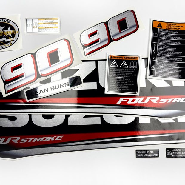 Vinyl graphic silver metalized shimmer decals set suitable for Suzuki 90 hp four stroke outboard engine. Vinyl stickers kit for suzuki 90 hp four stroke Handmade