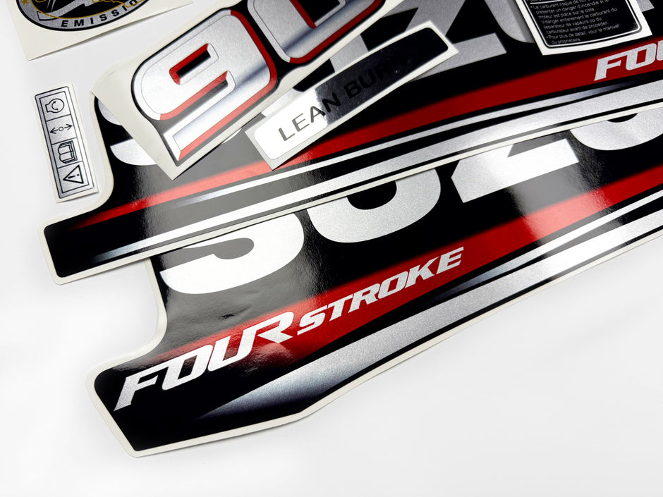 Vinyl graphic silver metalized shimmer decals set suitable for Suzuki 90 hp four stroke outboard engine. Vinyl stickers kit for suzuki 90 hp four stroke Handmade