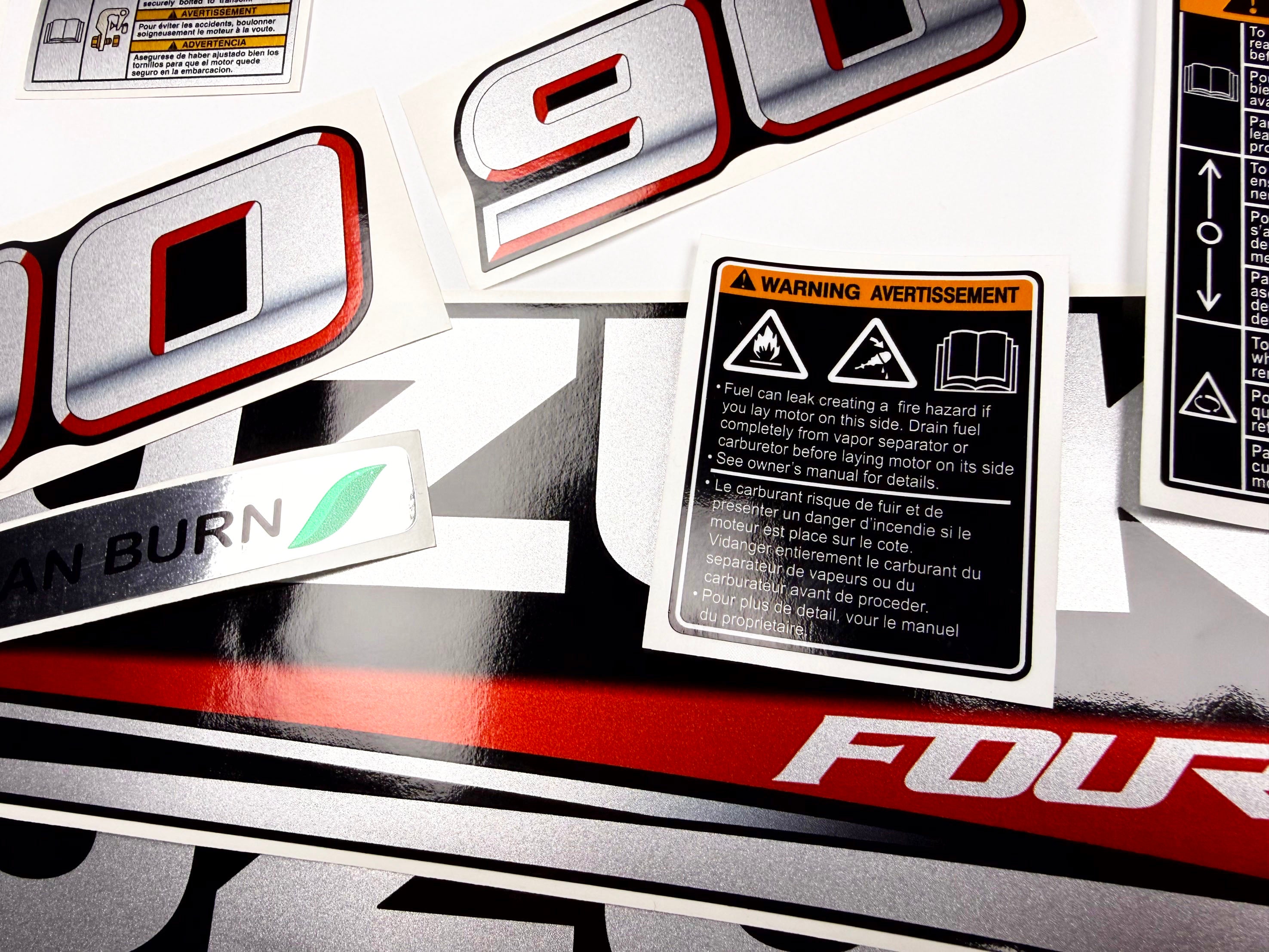 Vinyl graphic silver metalized shimmer decals set suitable for Suzuki 90 hp four stroke outboard engine. Vinyl stickers kit for suzuki 90 hp four stroke Handmade