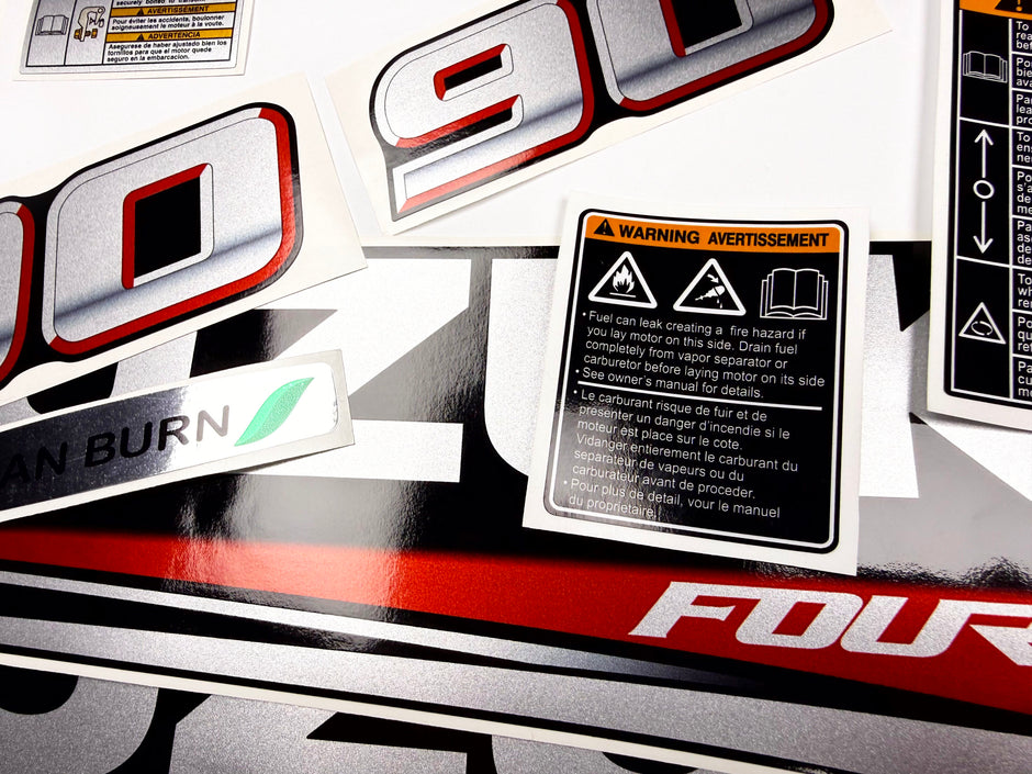 Vinyl graphic silver metalized shimmer decals set suitable for Suzuki 90 hp four stroke outboard engine. Vinyl stickers kit for suzuki 90 hp four stroke Handmade