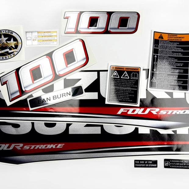 Vinyl graphic silver metalized shimmer decals set suitable for Suzuki 100 hp four stroke outboard engine. Vinyl stickers kit for suzuki 100 hp four stroke Handmade