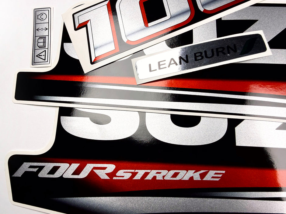 Vinyl graphic silver metalized shimmer decals set suitable for Suzuki 100 hp four stroke outboard engine. Vinyl stickers kit for suzuki 100 hp four stroke Handmade
