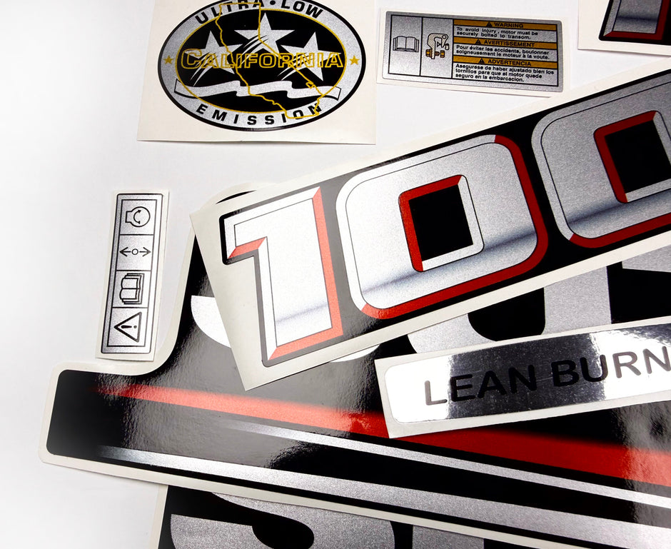 Vinyl graphic silver metalized shimmer decals set suitable for Suzuki 100 hp four stroke outboard engine. Vinyl stickers kit for suzuki 100 hp four stroke Handmade