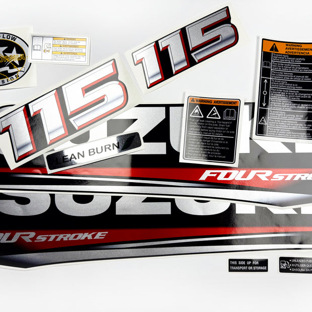 Vinyl graphic silver metalized shimmer decals set suitable for Suzuki 115 hp four stroke outboard engine. Vinyl stickers kit for suzuki 115 hp four stroke Handmade