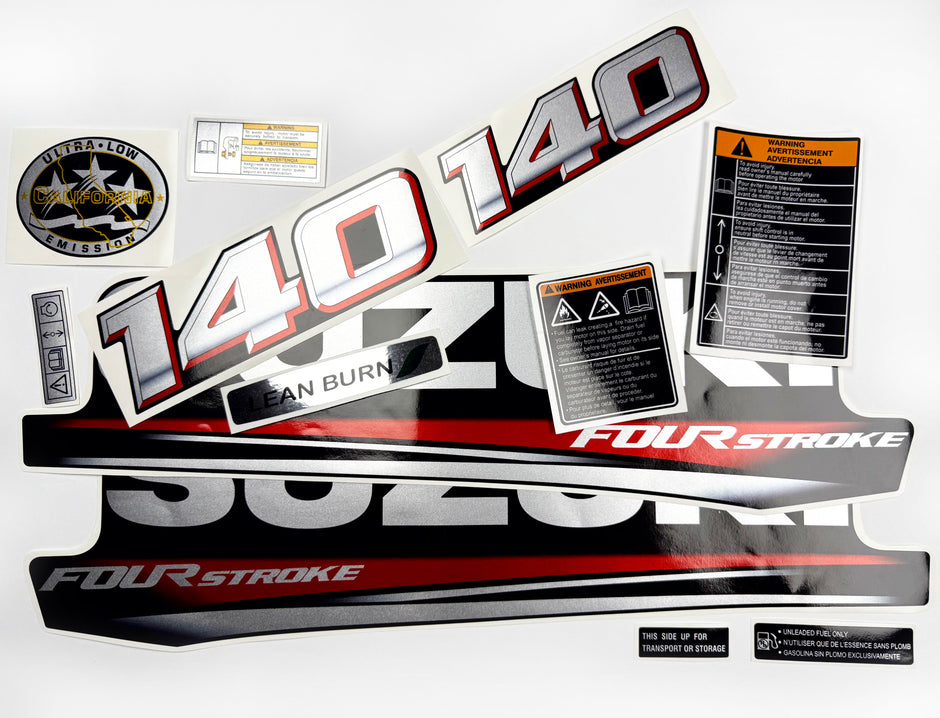 Vinyl graphic silver metalized shimmer decals set suitable for Suzuki 140 hp four stroke outboard engine. Vinyl stickers kit for suzuki 140 hp four stroke Handmade