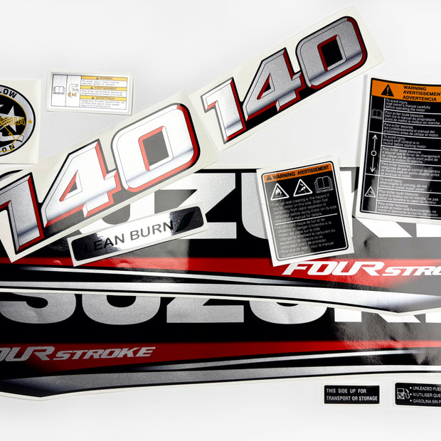 Vinyl graphic silver metalized shimmer decals set suitable for Suzuki 140 hp four stroke outboard engine. Vinyl stickers kit for suzuki 140 hp four stroke Handmade