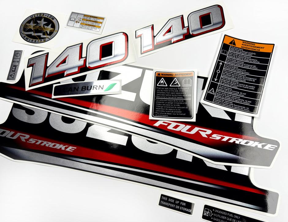 Vinyl graphic silver metalized shimmer decals set suitable for Suzuki 140 hp four stroke outboard engine. Vinyl stickers kit for suzuki 140 hp four stroke Handmade