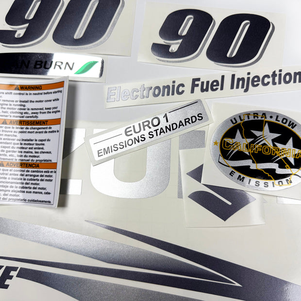 Vinyl graphic metallic silver glitter decals set suitable for Suzuki 90 hp four stroke for white cowling outboard engine. Vinyl stickers kit for suzuki 90 hp four stroke Handmade