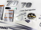 Vinyl graphic metallic silver glitter decals set suitable for Suzuki 70 hp four stroke for white cowling outboard engine. Vinyl stickers kit for suzuki 70 hp four stroke Handmade