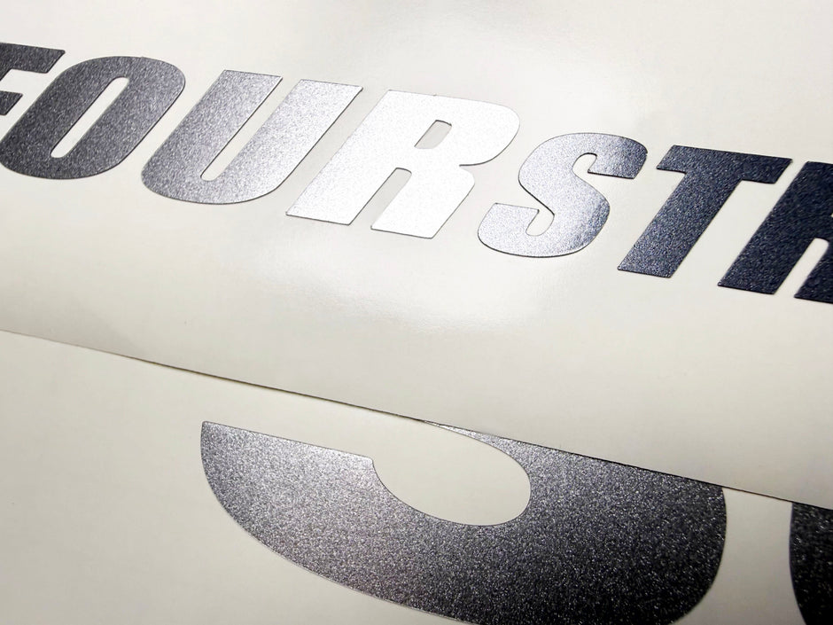Vinyl graphic metallic silver glitter decals set suitable for Suzuki 90 hp four stroke for white cowling outboard engine. Vinyl stickers kit for suzuki 90 hp four stroke Handmade