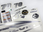 Vinyl graphic metallic silver glitter decals set suitable for Suzuki 70 hp four stroke for white cowling outboard engine. Vinyl stickers kit for suzuki 70 hp four stroke Handmade