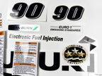 Vinyl graphic decals set clear film grey color suitable for Suzuki 90 hp white cover hood four stroke outboard engine. Vinyl stickers kit for suzuki 90 hp four stroke Handmade