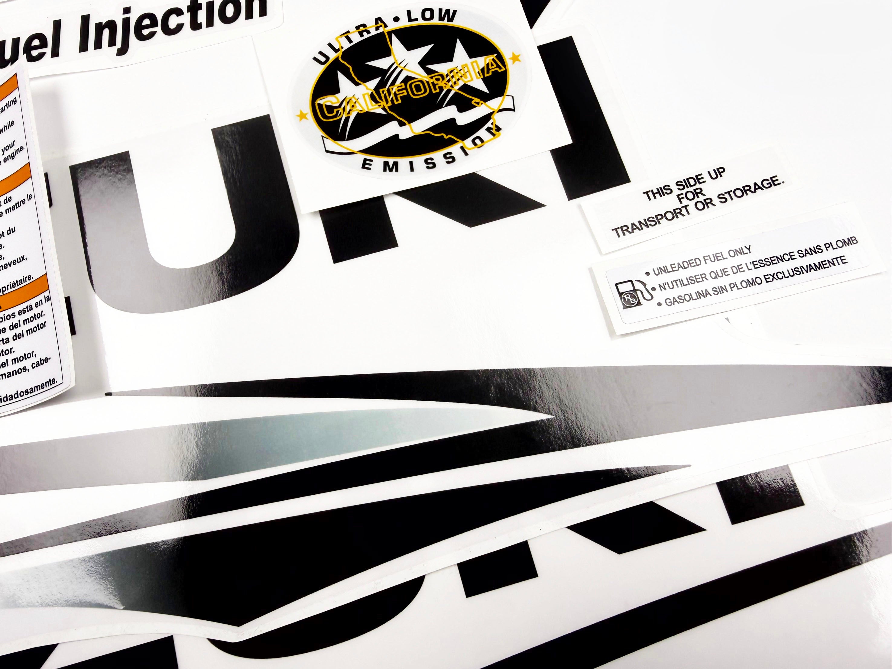 Vinyl graphic decals set clear film grey color suitable for Suzuki 90 hp white cover hood four stroke outboard engine. Vinyl stickers kit for suzuki 90 hp four stroke Handmade