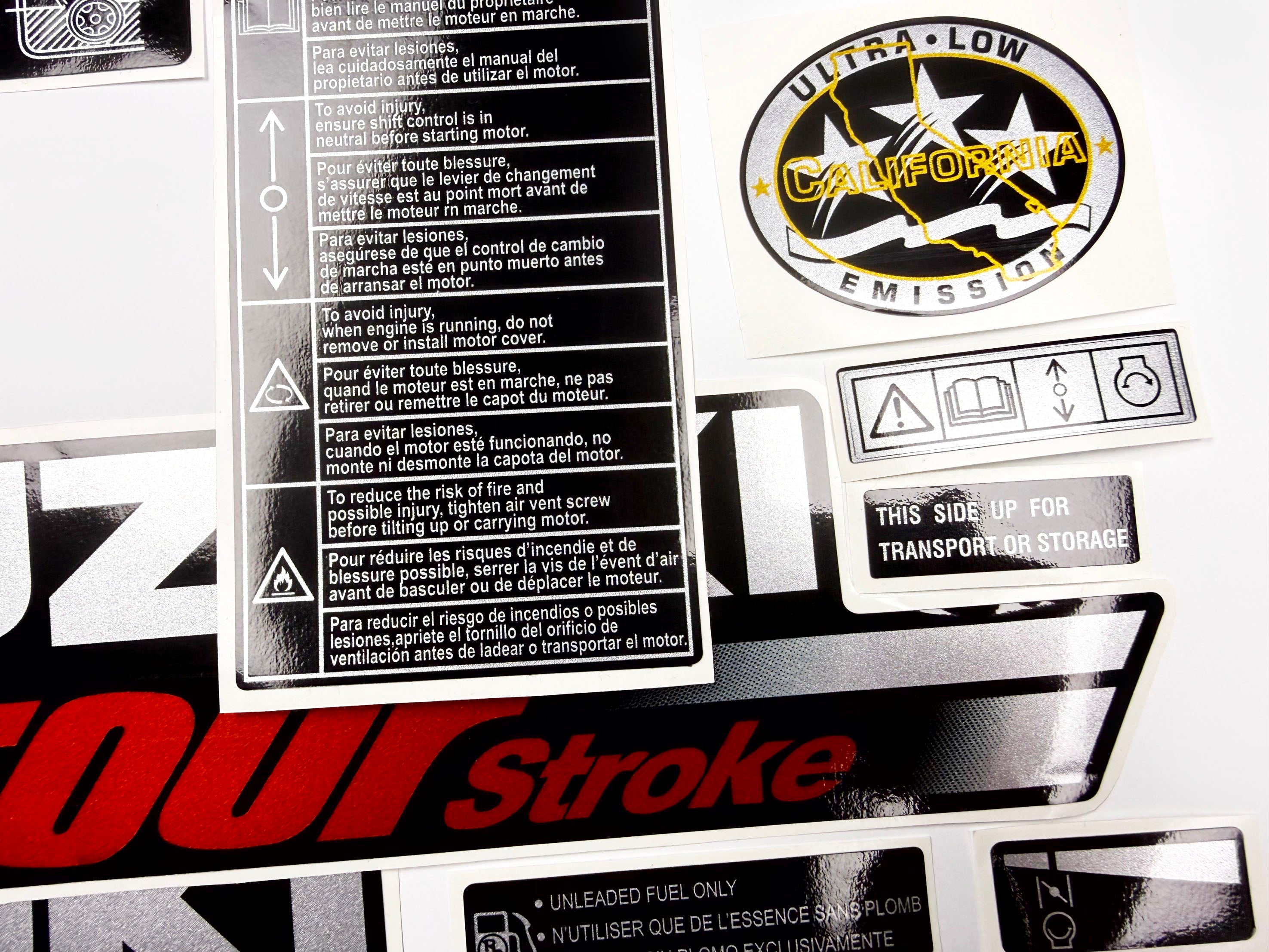 Vinyl graphic silver shimmer decals set suitable for Suzuki 4 hp four stroke outboard engine. Vinyl stickers kit for suzuki 4 hp four stroke Handmade