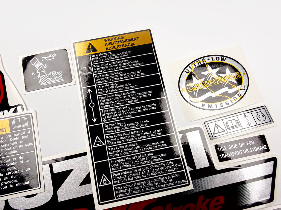 Vinyl graphic silver red shimmer decals set suitable for Suzuki 6 hp four stroke outboard engine. Vinyl stickers kit for suzuki 6 hp four stroke Handmade