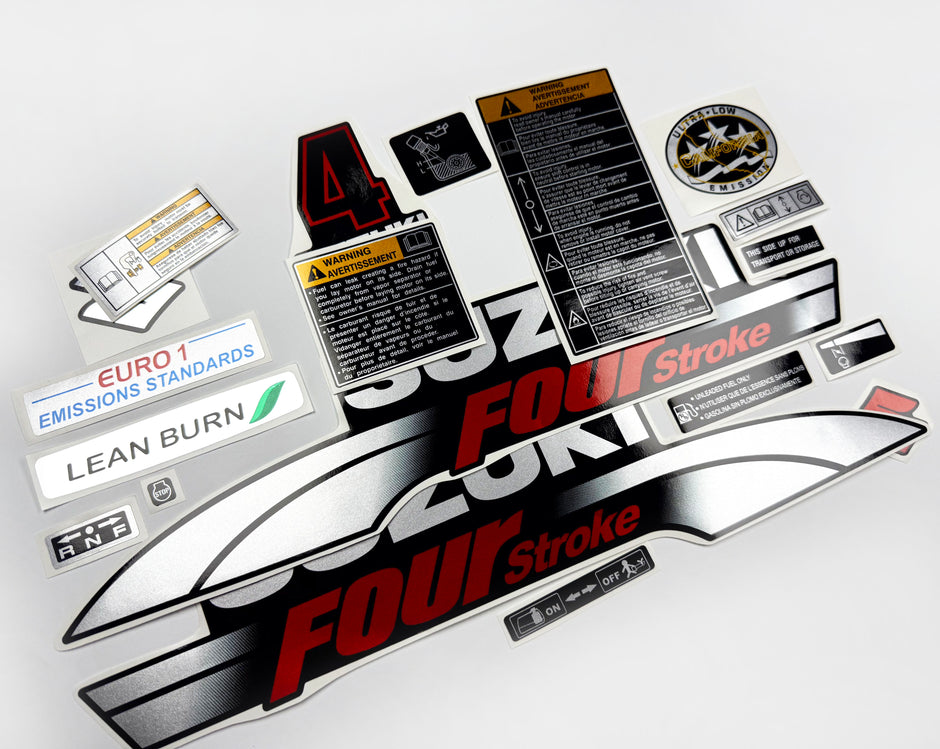 Vinyl graphic silver shimmer decals set suitable for Suzuki 4 hp four stroke outboard engine. Vinyl stickers kit for suzuki 4 hp four stroke Handmade