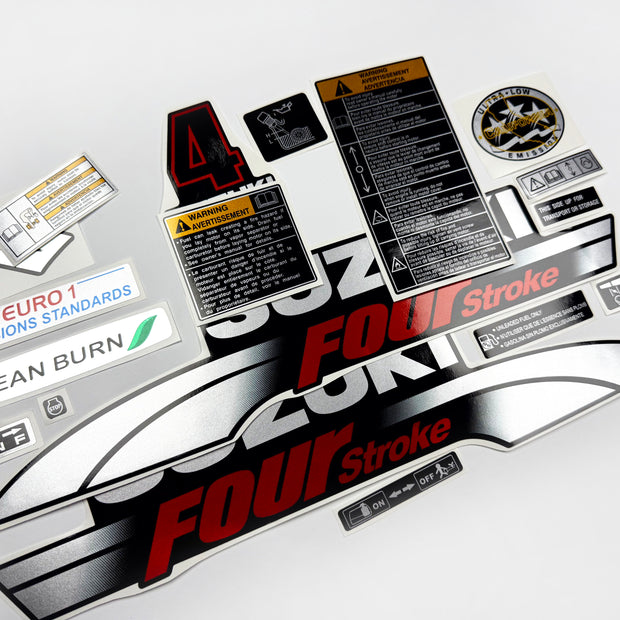 Vinyl graphic silver shimmer decals set suitable for Suzuki 4 hp four stroke outboard engine. Vinyl stickers kit for suzuki 4 hp four stroke Handmade