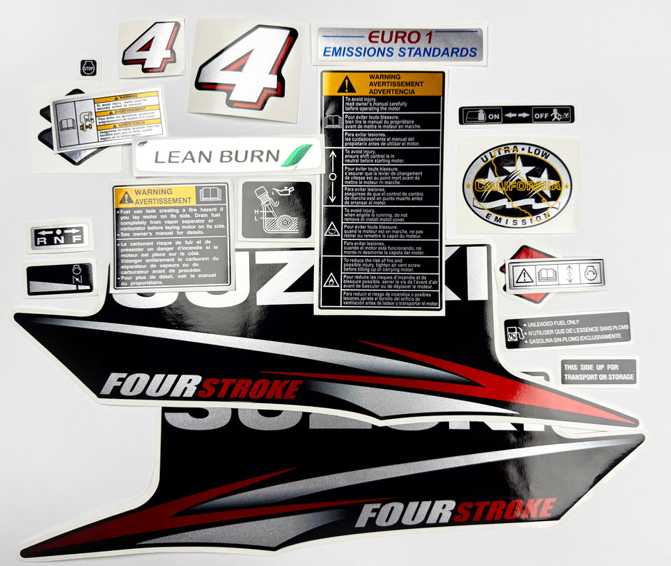 Vinyl graphic silver shimmer decals set suitable for Suzuki 4 hp four stroke outboard engine. Vinyl stickers kit for suzuki 4 hp four stroke Handmade