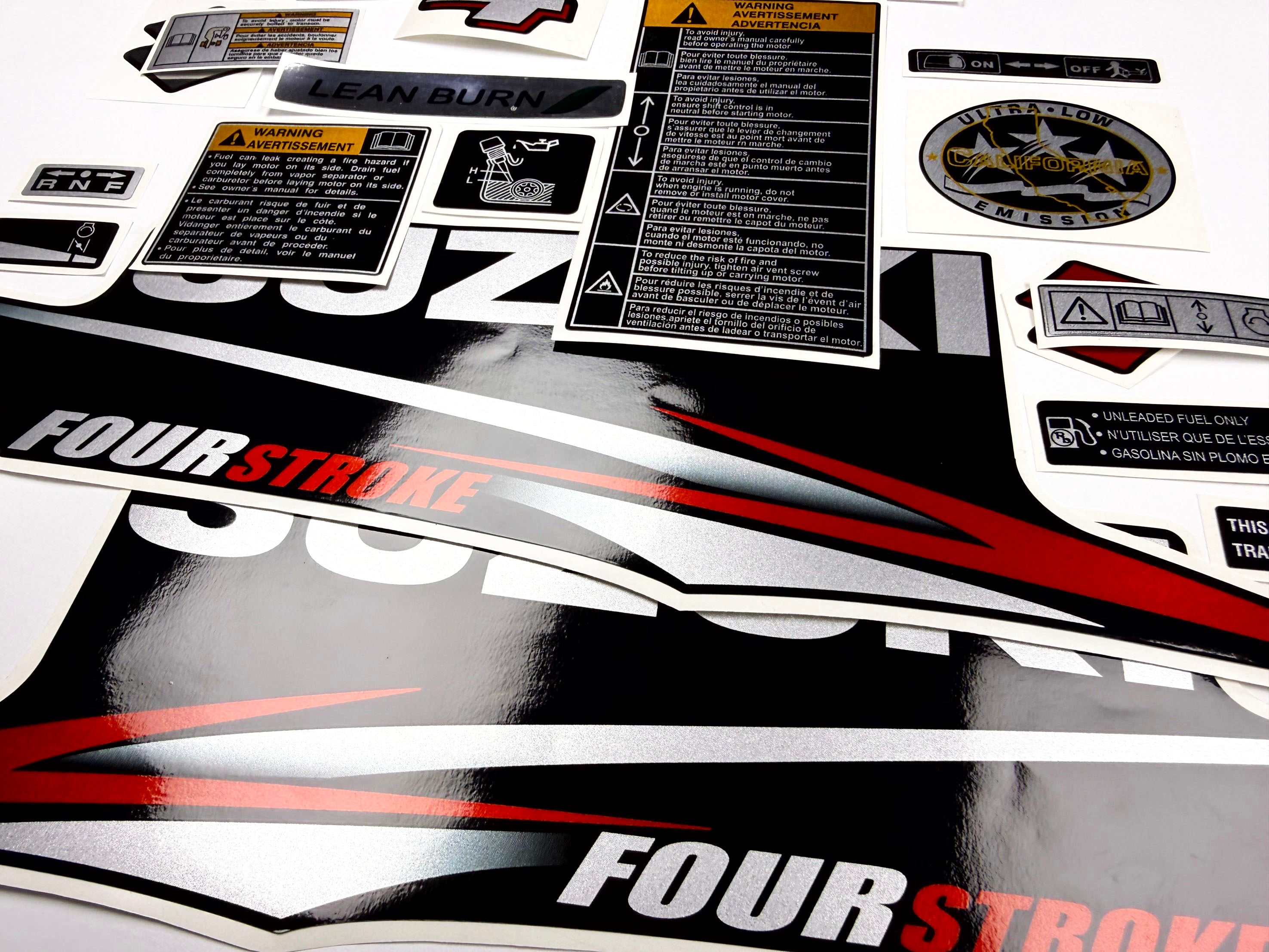 Vinyl graphic silver shimmer decals set suitable for Suzuki 4 hp four stroke outboard engine. Vinyl stickers kit for suzuki 4 hp four stroke Handmade