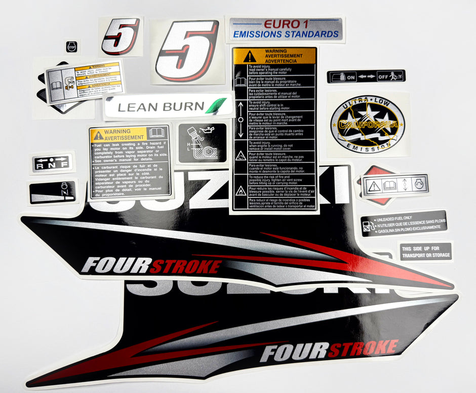 Vinyl graphic silver shimmer decals set suitable for Suzuki 5 hp four stroke outboard engine. Vinyl stickers kit for suzuki 5 hp four stroke Handmade