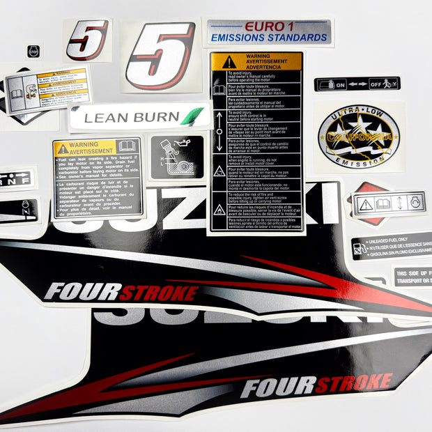 Vinyl graphic silver shimmer decals set suitable for Suzuki 5 hp four stroke outboard engine. Vinyl stickers kit for suzuki 5 hp four stroke Handmade