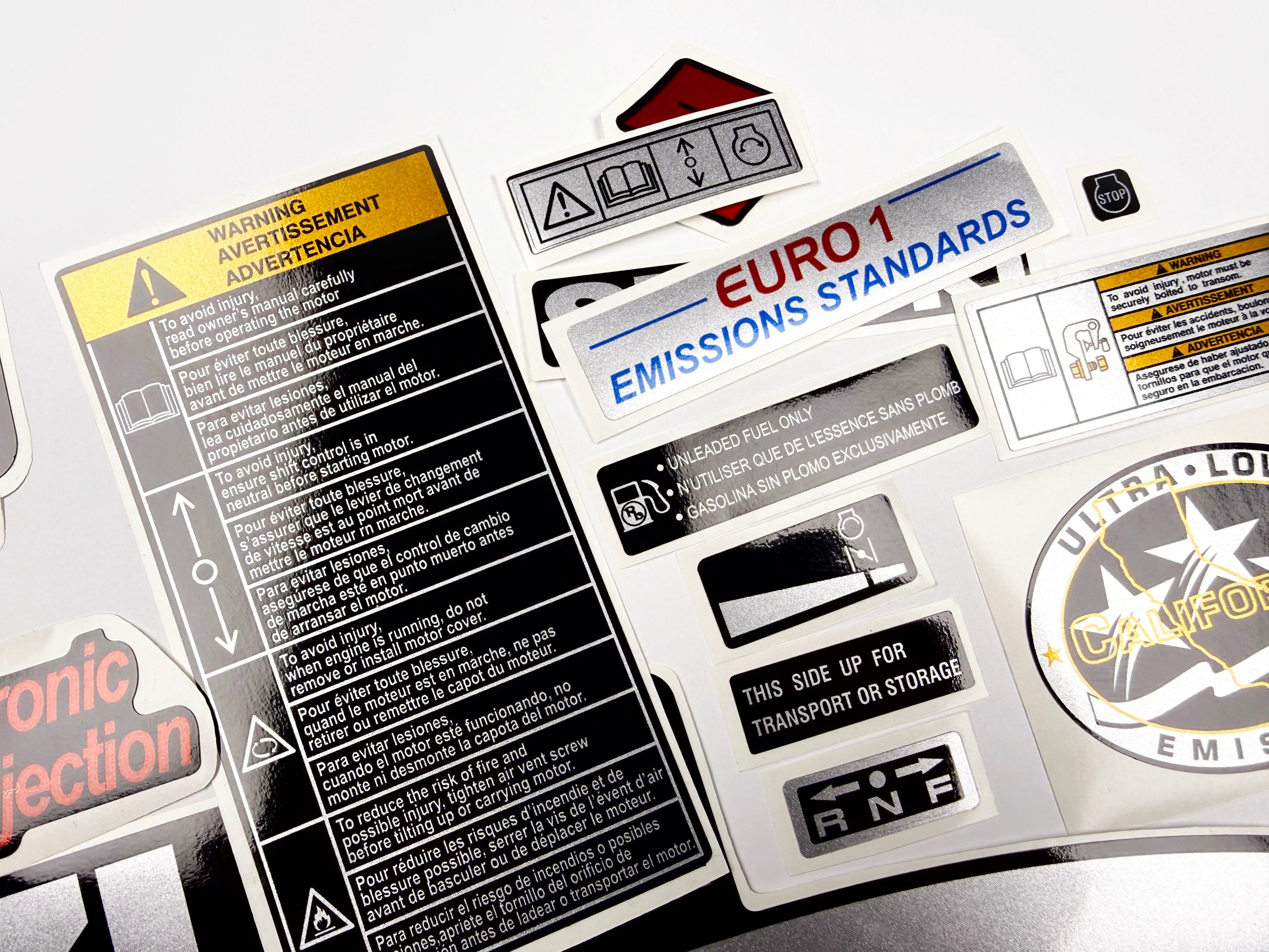 Vinyl graphic silver red shimmer decals set suitable for Suzuki 9.9 hp four stroke outboard engine. Vinyl stickers kit for suzuki 9.9 hp four stroke Handmade