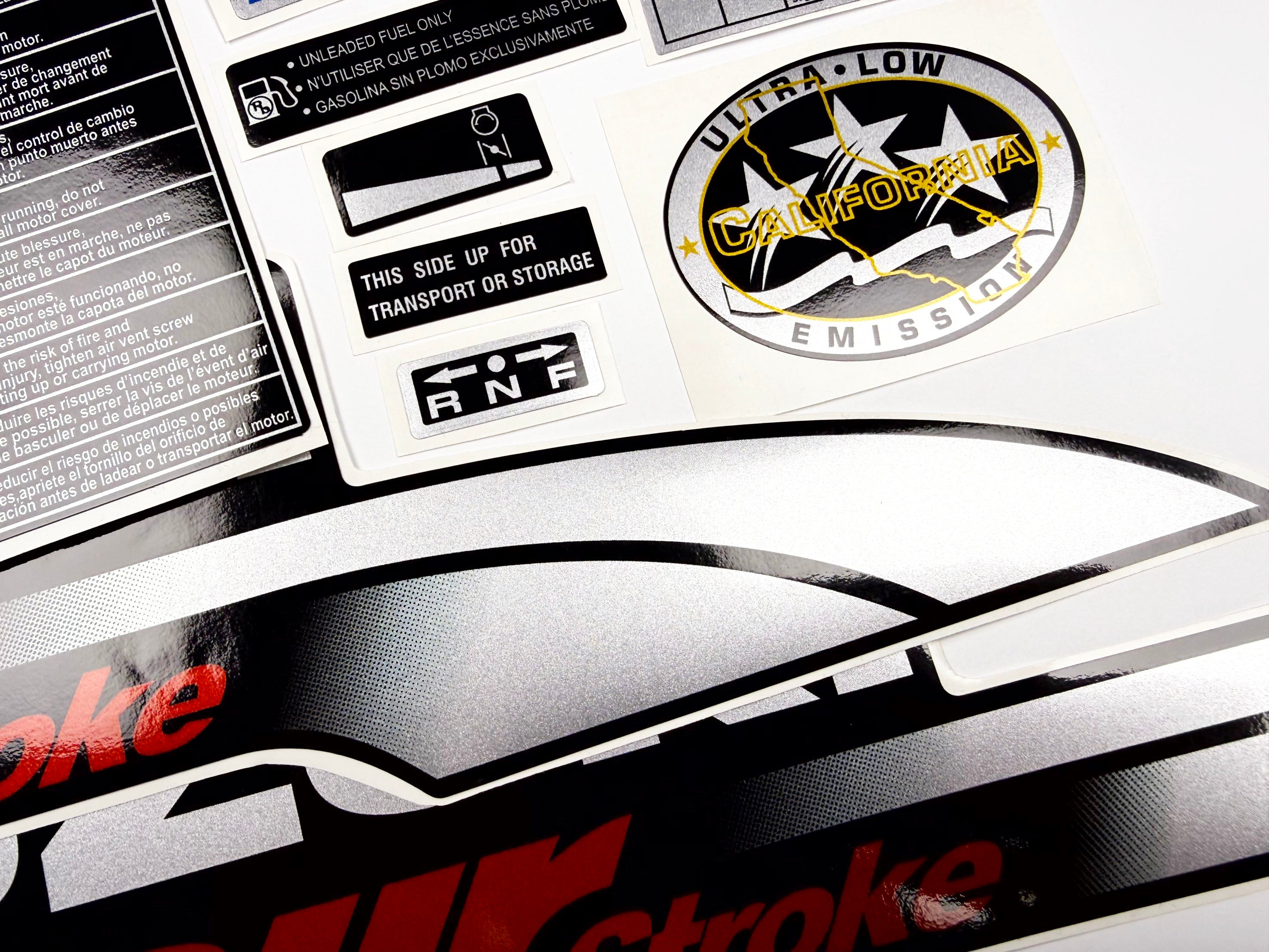 Vinyl graphic silver red shimmer decals set suitable for Suzuki 9.9 hp four stroke outboard engine. Vinyl stickers kit for suzuki 9.9 hp four stroke Handmade