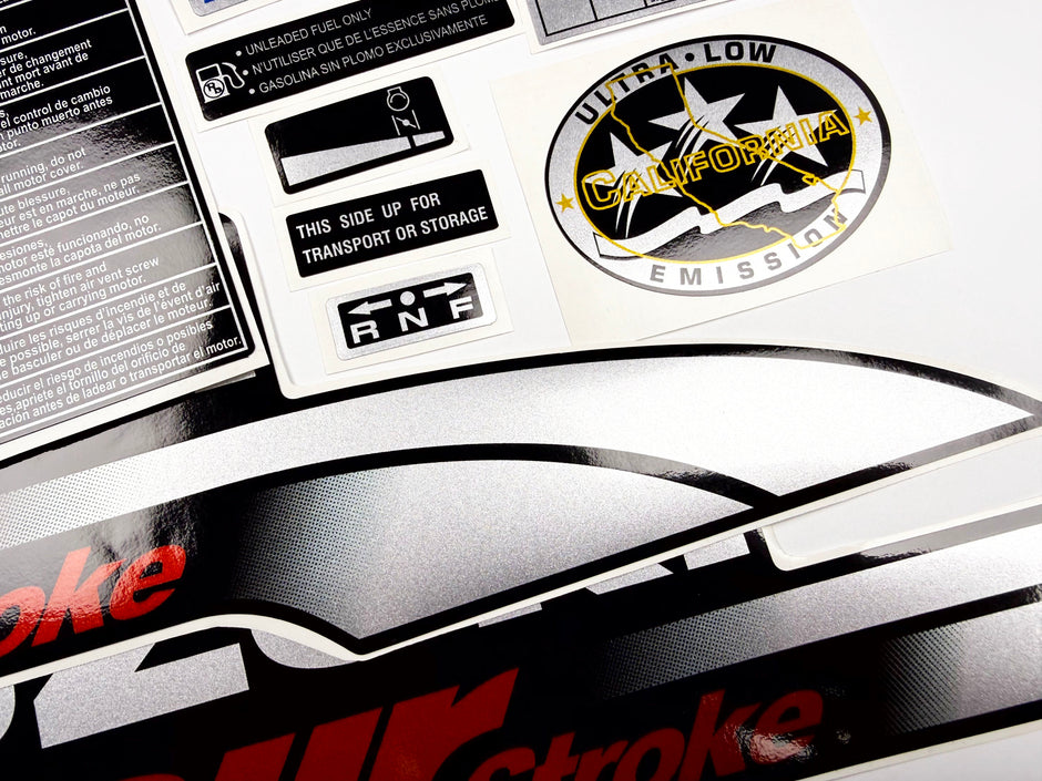 Vinyl graphic silver red shimmer decals set suitable for Suzuki 9.9 hp four stroke outboard engine. Vinyl stickers kit for suzuki 9.9 hp four stroke Handmade