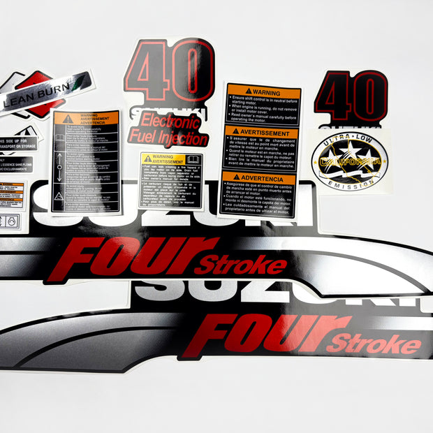 Vinyl graphic silver metalized shimmer decals set suitable for Suzuki 40 hp four stroke outboard engine. Vinyl stickers kit for suzuki 40 hp four stroke Handmade