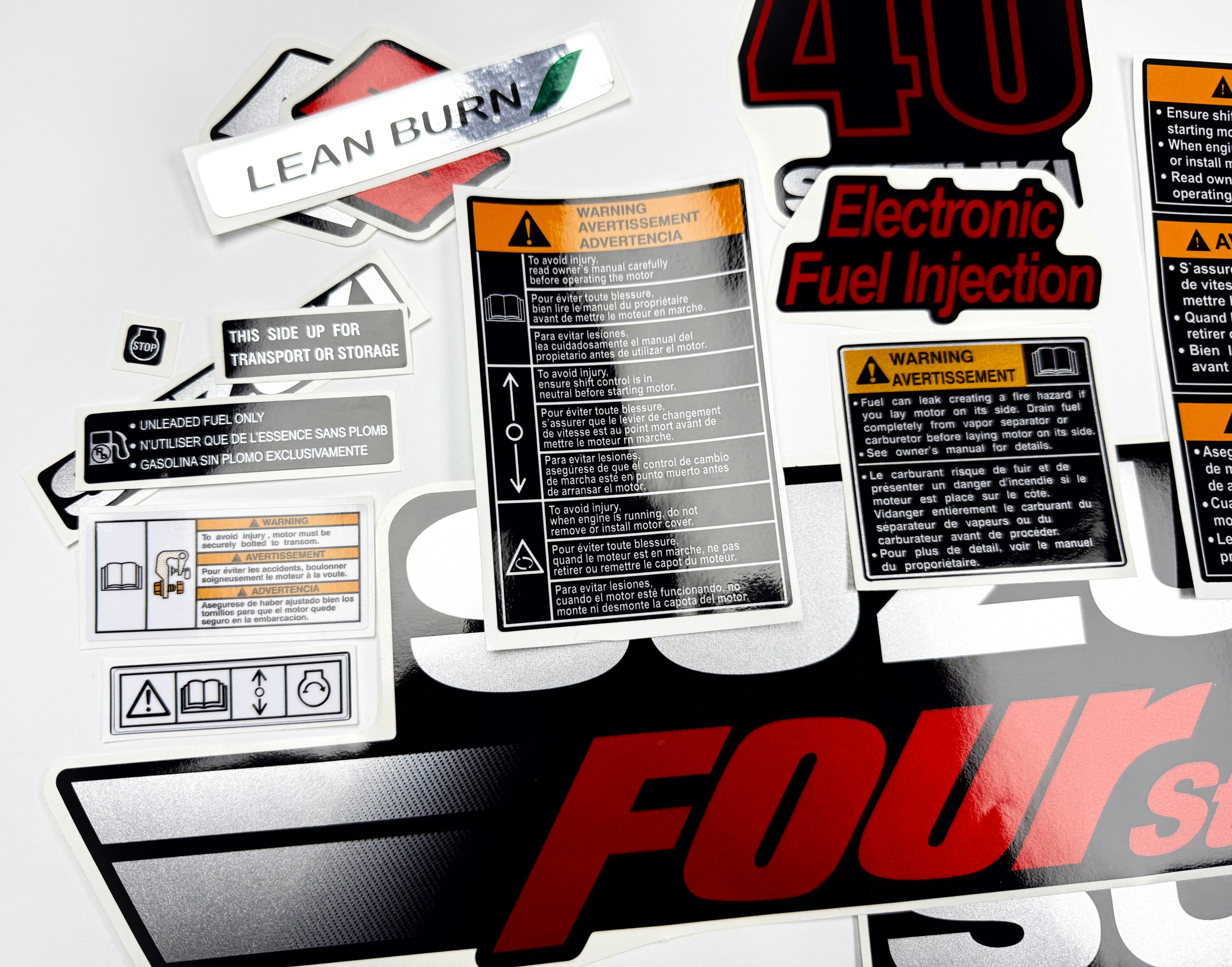 Vinyl graphic silver metalized shimmer decals set suitable for Suzuki 40 hp four stroke outboard engine. Vinyl stickers kit for suzuki 40 hp four stroke Handmade