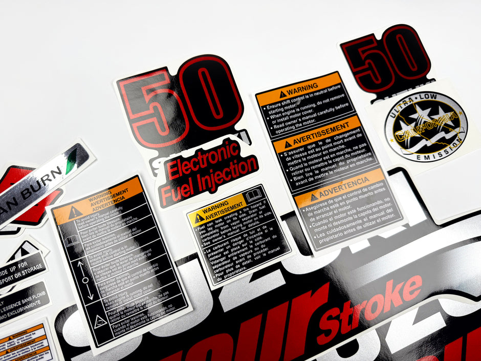 Vinyl graphic silver metalized shimmer decals set suitable for Suzuki 50 hp four stroke outboard engine. Vinyl stickers kit for suzuki 50 hp four stroke Handmade