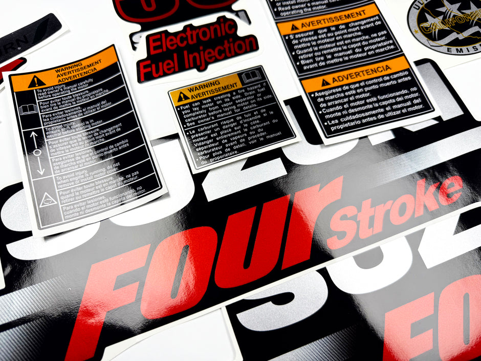 Vinyl graphic silver metalized shimmer decals set suitable for Suzuki 60 hp four stroke outboard engine. Vinyl stickers kit for suzuki 60 hp four stroke Handmade