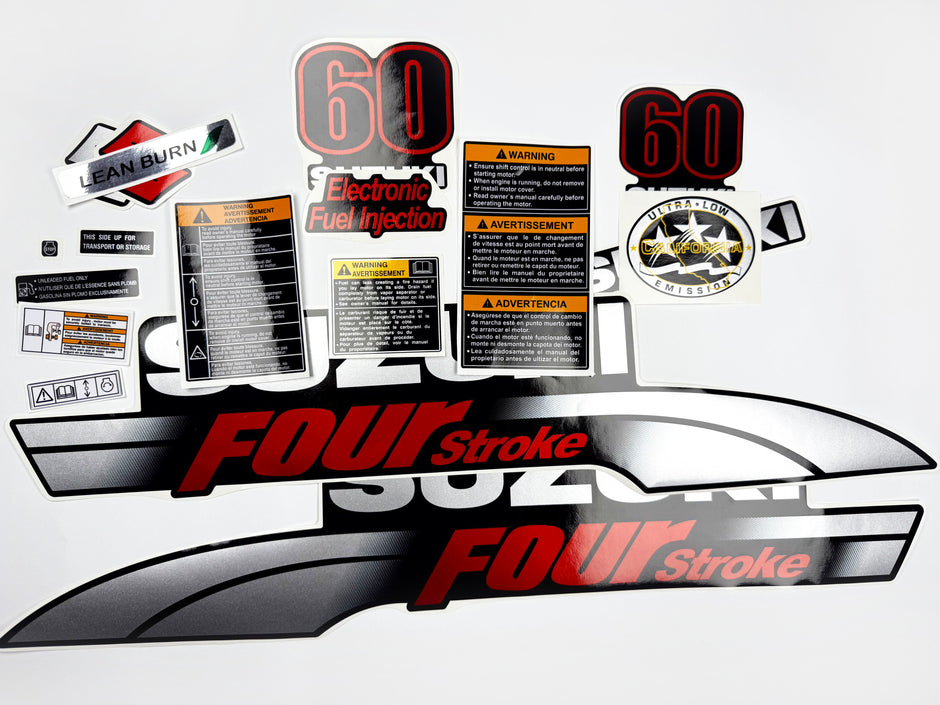 Vinyl graphic silver metalized shimmer decals set suitable for Suzuki 60 hp four stroke outboard engine. Vinyl stickers kit for suzuki 60 hp four stroke Handmade