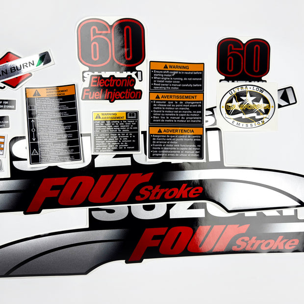 Vinyl graphic silver metalized shimmer decals set suitable for Suzuki 60 hp four stroke outboard engine. Vinyl stickers kit for suzuki 60 hp four stroke Handmade