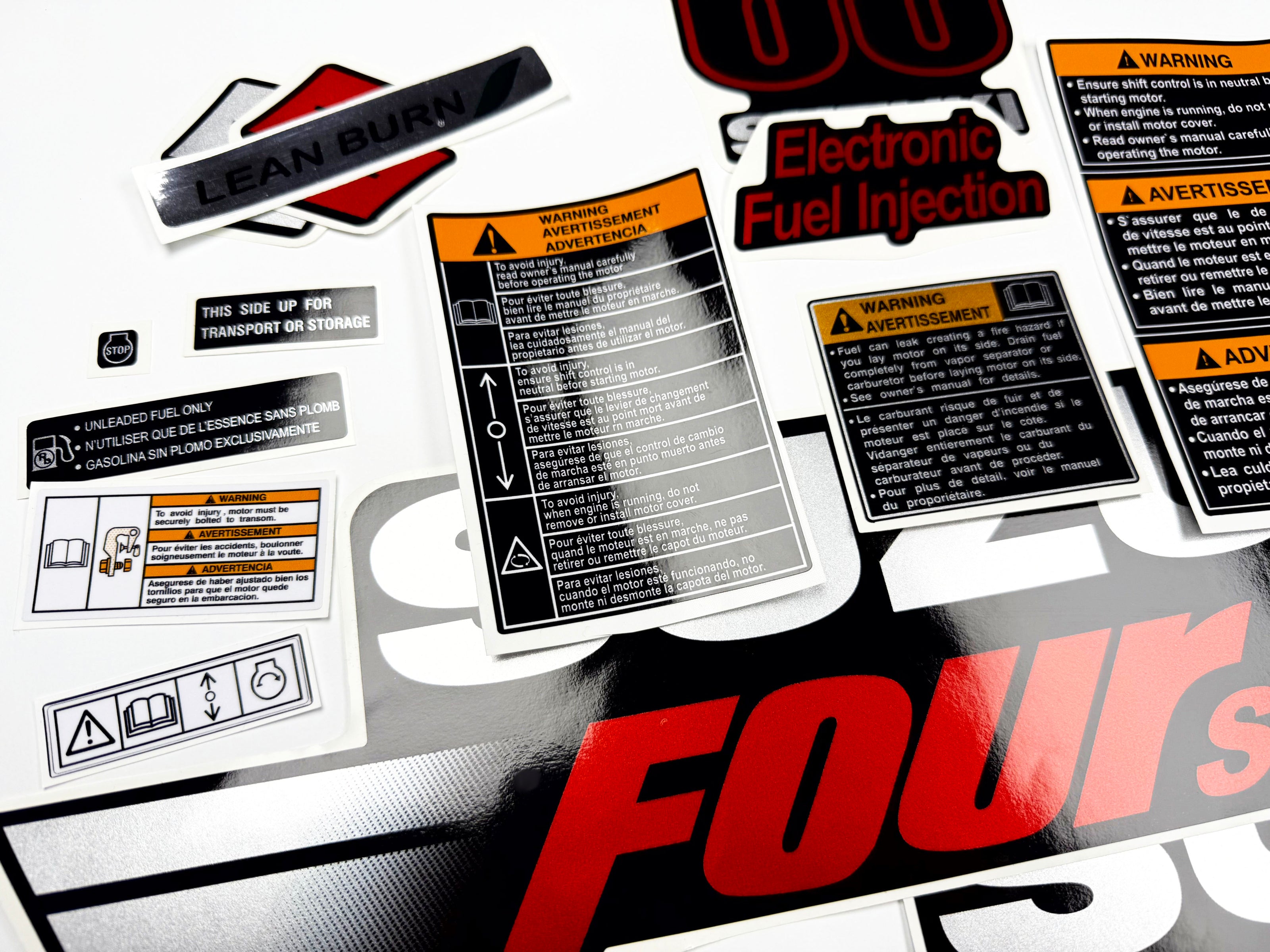 Vinyl graphic silver metalized shimmer decals set suitable for Suzuki 60 hp four stroke outboard engine. Vinyl stickers kit for suzuki 60 hp four stroke Handmade