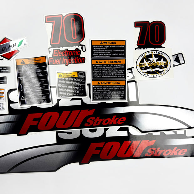 Vinyl graphic silver metalized shimmer decals set suitable for Suzuki 70 hp four stroke outboard engine. Vinyl stickers kit for suzuki 70 hp four stroke Handmade