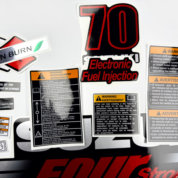 Vinyl graphic silver metalized shimmer decals set suitable for Suzuki 70 hp four stroke outboard engine. Vinyl stickers kit for suzuki 70 hp four stroke Handmade