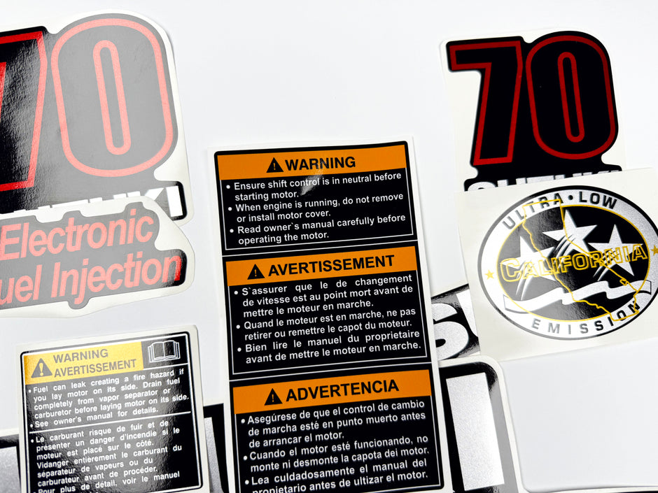 Vinyl graphic silver metalized shimmer decals set suitable for Suzuki 70 hp four stroke outboard engine. Vinyl stickers kit for suzuki 70 hp four stroke Handmade