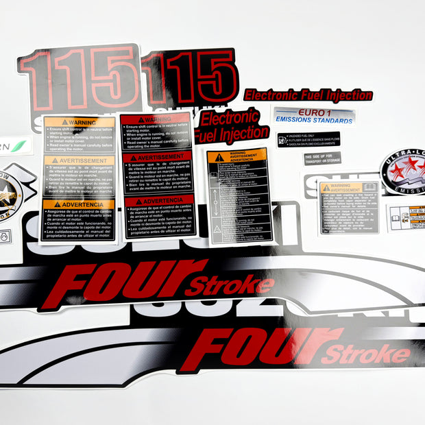Vinyl graphic decals set suitable for Suzuki 115 hp four stroke outboard engine. Vinyl stickers kit for suzuki 115 hp four stroke Handmade