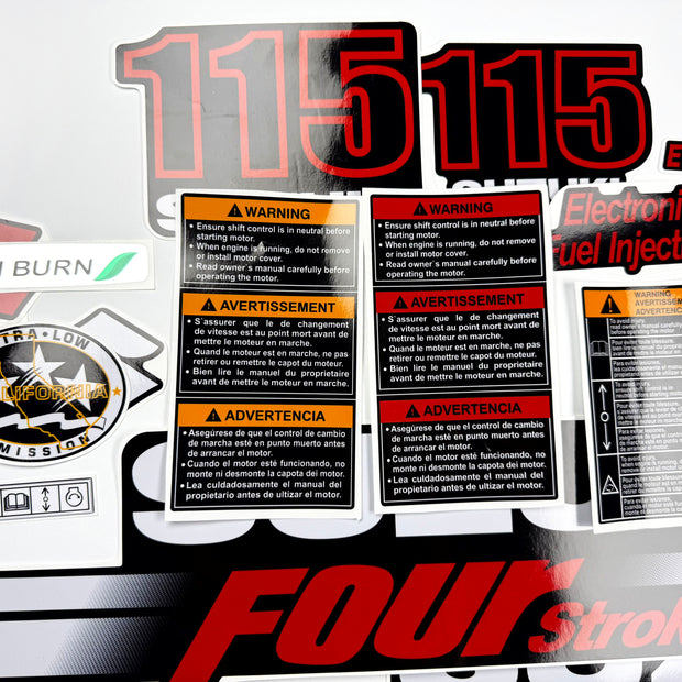Vinyl graphic decals set suitable for Suzuki 115 hp four stroke outboard engine. Vinyl stickers kit for suzuki 115 hp four stroke Handmade