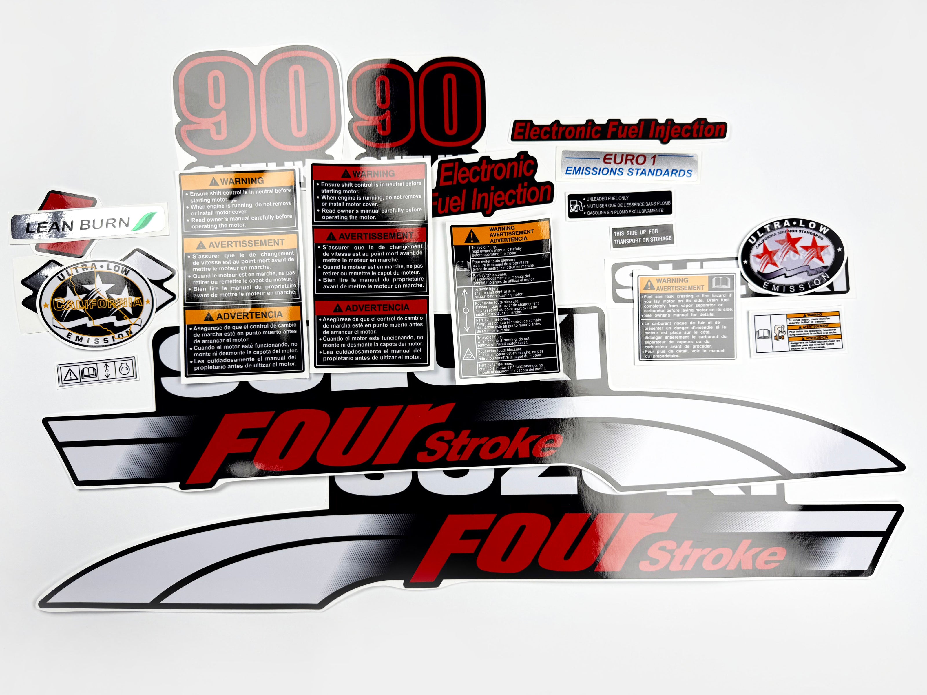 Vinyl graphic red black decals set suitable for Suzuki 90 hp four stroke outboard engine. Vinyl stickers kit for suzuki 90 hp four stroke Handmade