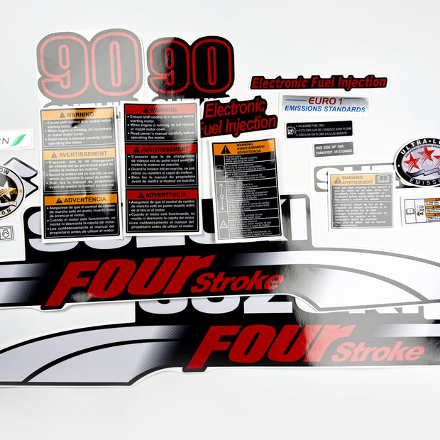 Vinyl graphic red black decals set suitable for Suzuki 90 hp four stroke outboard engine. Vinyl stickers kit for suzuki 90 hp four stroke Handmade