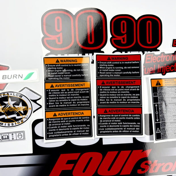 Vinyl graphic red black decals set suitable for Suzuki 90 hp four stroke outboard engine. Vinyl stickers kit for suzuki 90 hp four stroke Handmade