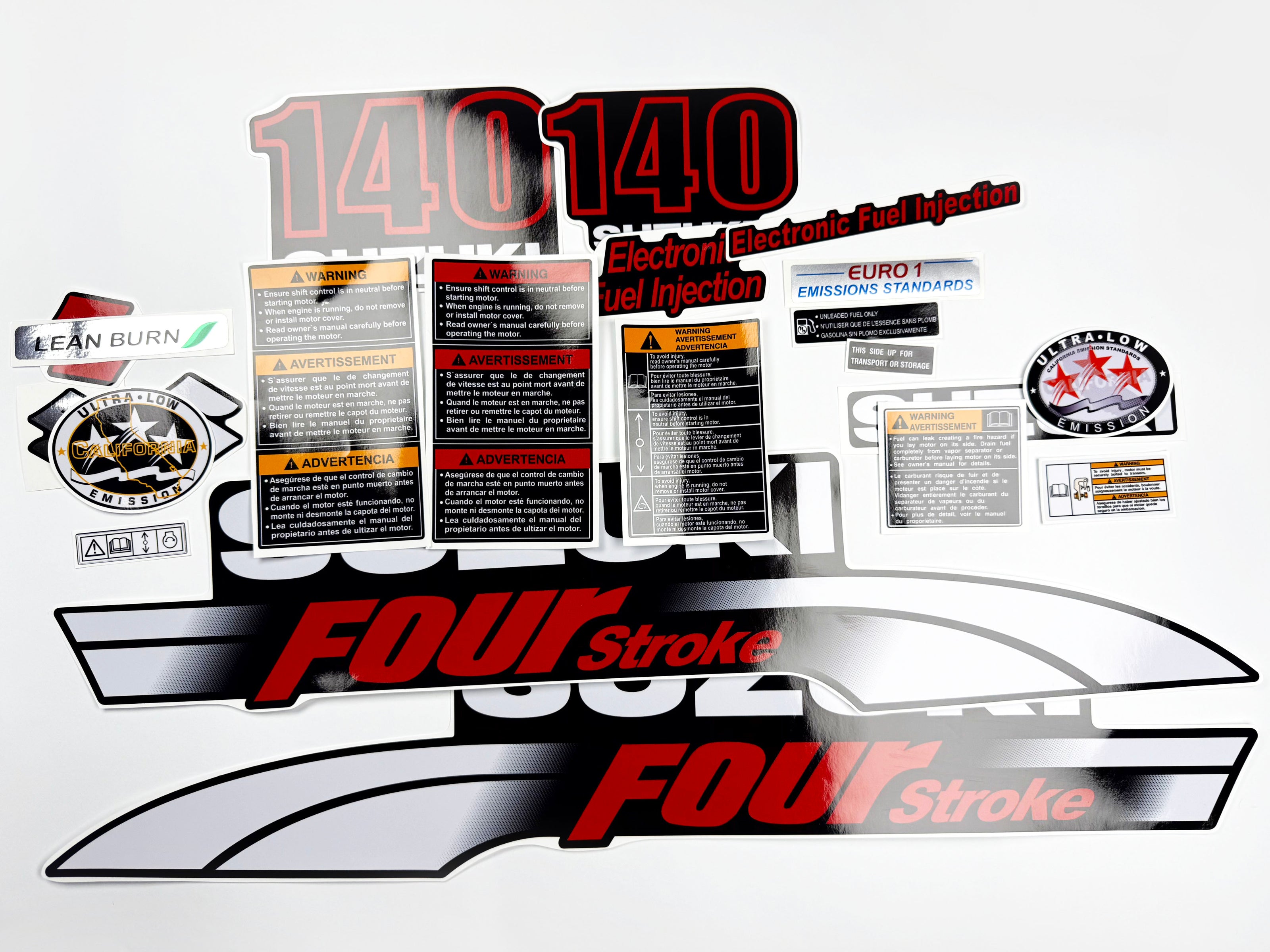 Vinyl graphic decals set suitable for Suzuki 140 hp four stroke outboard engine. Vinyl stickers kit for suzuki 140 hp four stroke Handmade