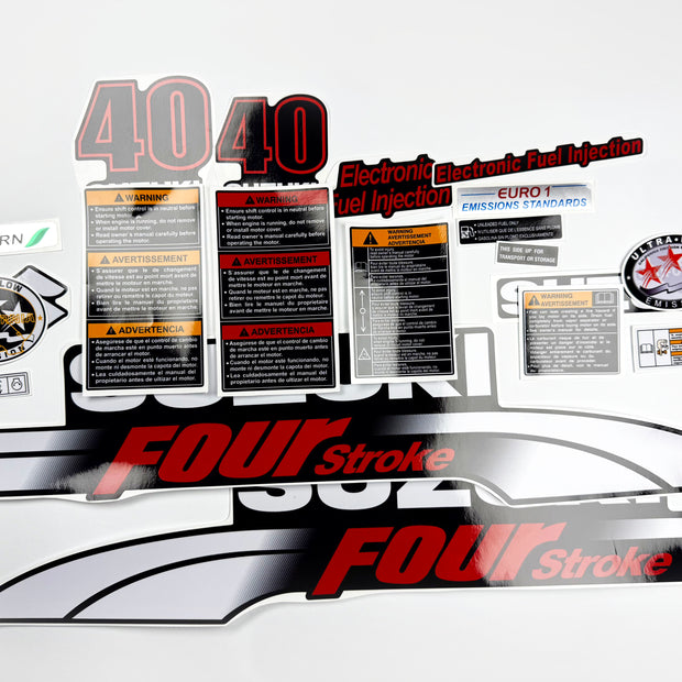 Vinyl graphic decals set suitable for Suzuki 40 hp four stroke outboard engine. Vinyl stickers kit for suzuki 40 hp four stroke Handmade