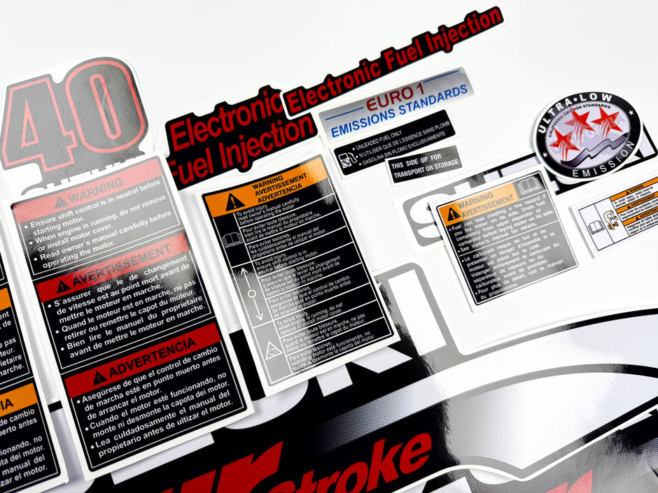Vinyl graphic decals set suitable for Suzuki 40 hp four stroke outboard engine. Vinyl stickers kit for suzuki 40 hp four stroke Handmade