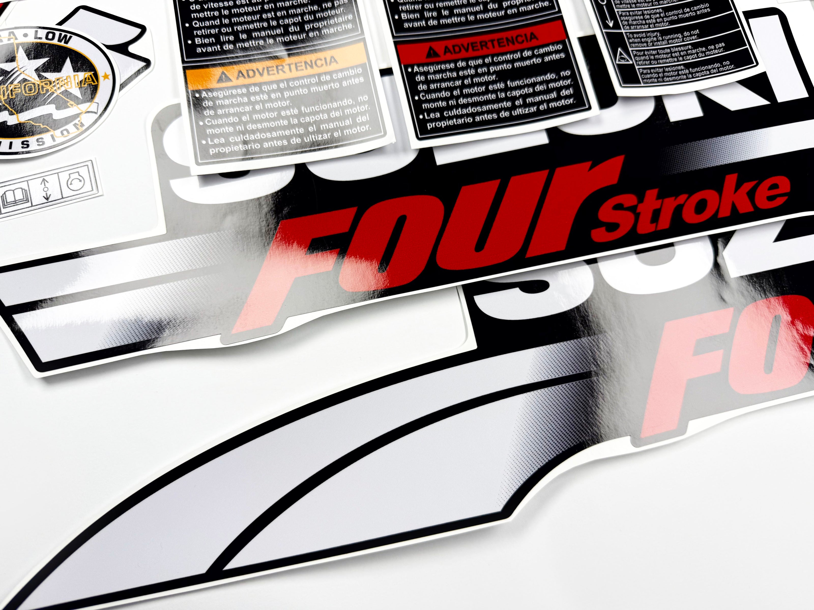 Vinyl graphic decals set suitable for Suzuki 40 hp four stroke outboard engine. Vinyl stickers kit for suzuki 40 hp four stroke Handmade