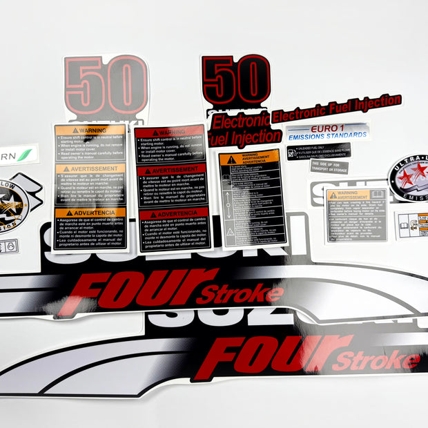 Vinyl graphic decals set suitable for Suzuki 50 hp four stroke outboard engine. Vinyl stickers kit for suzuki 50 hp four stroke Handmade